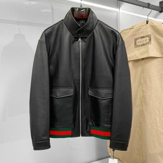 Classic Gucci Replica Leather Bomber Jacket Black guc07929