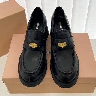Miu Miu Logo Leather Loafers Shoes Heels Fake with Tracking 5D820D_3G48_ F0009FDX75