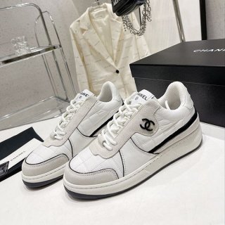 Nice Chanel Sneakers Replica White & Light Grey she23323