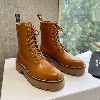 Celine Replica Bulky Lace-up Boots / Calfskin / Tan Cex84479