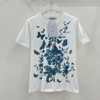 Are you in love with the elegant cuteness? [Dior] Floral and butterfly logo T-shirt fake X5810 dei84607