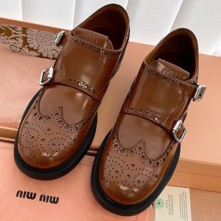 No. 1 in total sales! Miu Miu replica leather oxford shoes 5E039E. FM030055