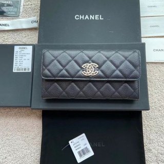 High quality???Chanel caviar skin Coco mark bi-fold long wallet copy shj02877