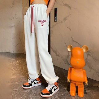 ★Popular in Japan! Prada logo waist stretch poplin wide leg pants fake puy41604