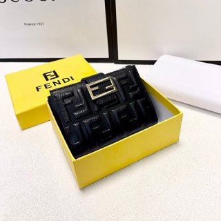 Fendi Replica Embossed FF Logo Lamb Nappa Leather Micro Tri-Fold Wallet fef34514