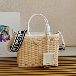 Replica Prada Wicker Canvas Basket Bag puz00714