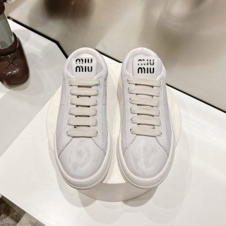 Miu Miu logo plate leather sneakers replica mys39249