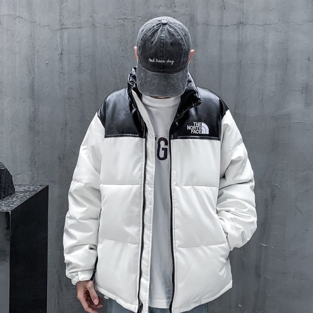 Eye-catching color? Nuptse fake Supreme North Face down leather down jacket Shw05906