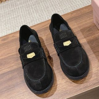 Hard to find Miu Miu logo detail suede fake loafers myg90849