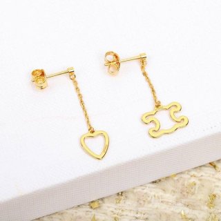 Super Hot Topic! Celine Triomphe Frame Logo Earrings Gold Cee34555
