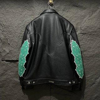 Hard to find? Chrome Hearts replica floral cross leather jacket Blk×Grn Kue10837