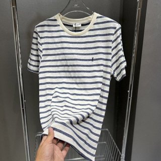 Extremely rare! Yves Saint Laurent logo striped cotton replica T-shirt Sam98777