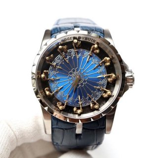 Eye-catching color Roger Dubuis Knights of the Round Table Replica Damascus Titanium Blue 45MM rol96636