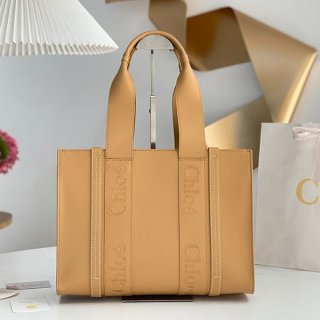 The hottest topic! Chloe Woody fake calfskin leather small tote bag MM chl59363