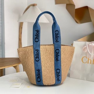 Chloe WOODY replica large basket bag/ Denim chb25866