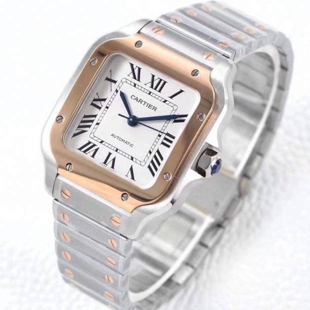 Very popular all over the world? Cartier Santos de Cartier MM Replica Stainless Steel Pink Gold kah73418