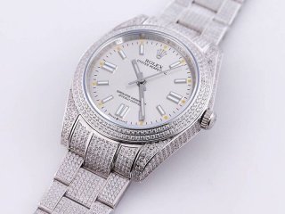 Very popular! Rolex replica watch Oyster Perpetual 41 white all-diamond men's M124300