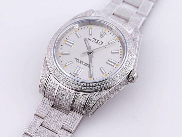 Very popular! Rolex replica watch Oyster Perpetual 41 white all-diamond men's M124300