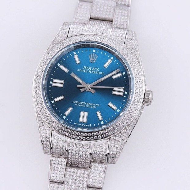 Classic Rolex Replica Watch Oyster Perpetual 41 Blue Full Diamond Men's roy71929