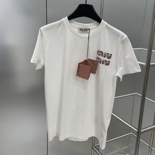 Immediate shipping Miu Miu embroidered cotton T-shirt replica myf59063