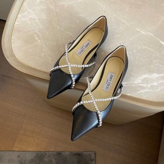 ★Jimmy Choo Replica★ Genevi embellished leather ballet flats jiv36480