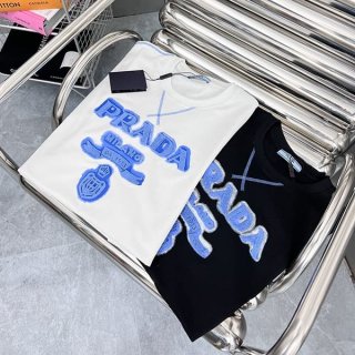 Very popular worldwide? Prada logo embroidered cotton T-shirt copy in 2 colors pun26246