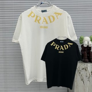 New design Prada logo embroidered cotton T-shirt replica 2 colors pul00446