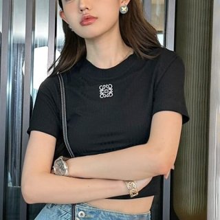 Perfect gift: Loewe replica Anagram top in ribbed cotton jersey with short sleeves lor13318