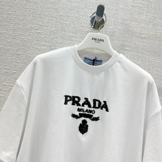 Prada Embroidered Interlock Cropped T-Shirt Copy Short 3560AR 103H