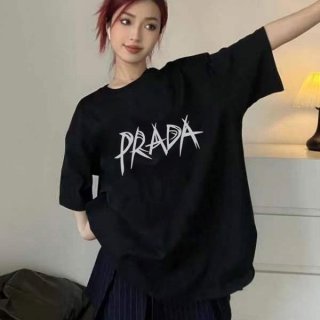 New and hard to find Prada logo T-shirt replica black puz66835