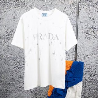 Luxury brand Prada logo embroidered cotton T-shirt replica pug67023
