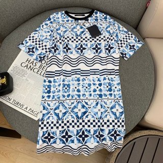 Free shipping Louis Vuitton replica Monogram tile print T-shirt dress vuk62683