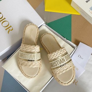 Dior Replica Raffia x Cotton Flat DWAY Mules det98080