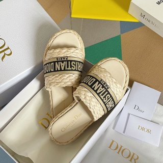 Dior replica raffia x cotton flat DWAY mules del44073