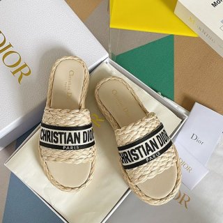 Dior Replica Raffia x Cotton Flat Dway Mules dex35034