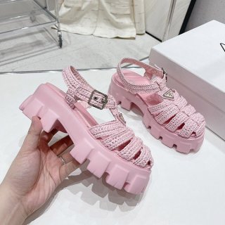 Prada Replica Monolith Raffia Sandals with Triangle Logo puz01633