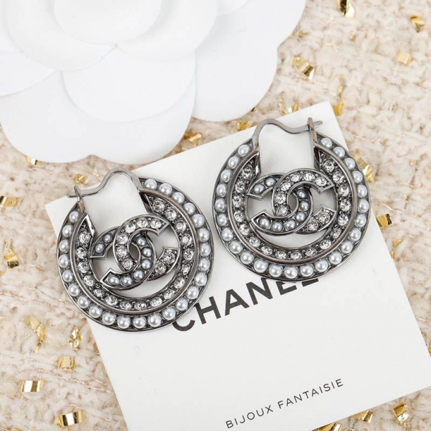New Spring Items Chanel Coco Mark Replica Bead Earrings Rhinestone shf65422