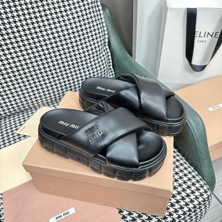 Free shipping Miu Miu replica logo leather slide sandals 59979NF0002