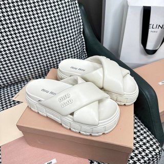Miu Miu logo leather slide sandals replica myf43919