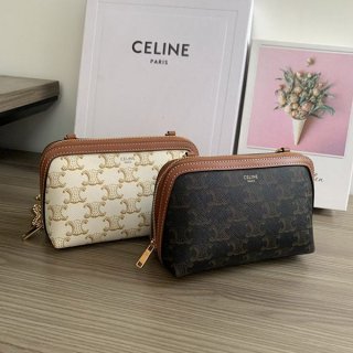 Extremely rare! Replica Celine clutch with chain / Triomphe canvas and lambskin in two colors 10E382CBX01TA