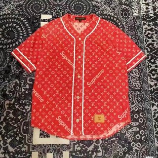 Louis Vuitton Supreme Replica Jacquard Denim Baseball Uniform Red vud09095