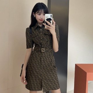 No.1 Popular Fendi★ Brown Twill Dress★ Shirt Dress Fake fer54733