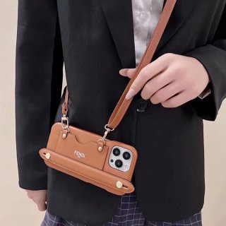 Fendi smartphone case copy? iPhone14Pro/14ProMax logo with card holder pocket feg77636