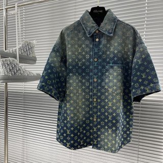 Louis Vuitton Denim T-shirt replica top and bottom set vus62211