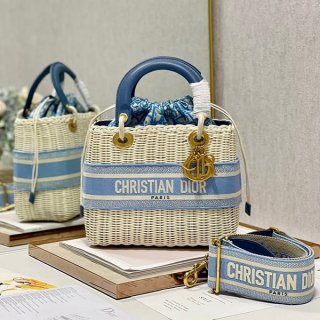 Sold out Lady Dior Basket Bag Replica Wicker & Dior Oblique deu39699