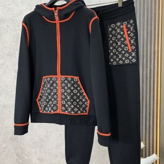 Louis Vuitton Print Hoodie Parka Fake Top and Bottom Set vum20735