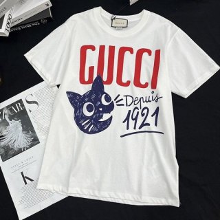 ★Popular in Japan! Gucci Since 1921 Cat Print T-shirt guu43007