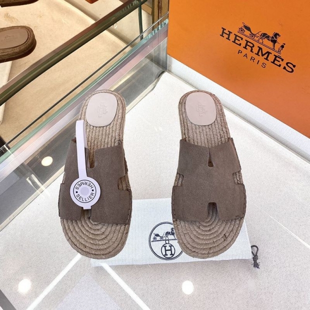 21-22AW Hermes Replica Flat Sandals Oran Ecru H Motif Mules erq46506