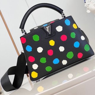 Eye-catching color Louis Vuitton LV x YK Capucines BB copy handbag black vux76168