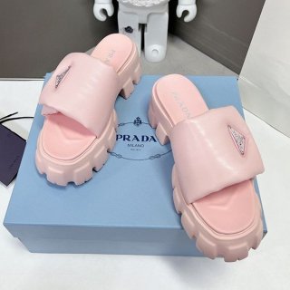 Easy to use Prada copy monolith quilted leather sandals with logo puu44788